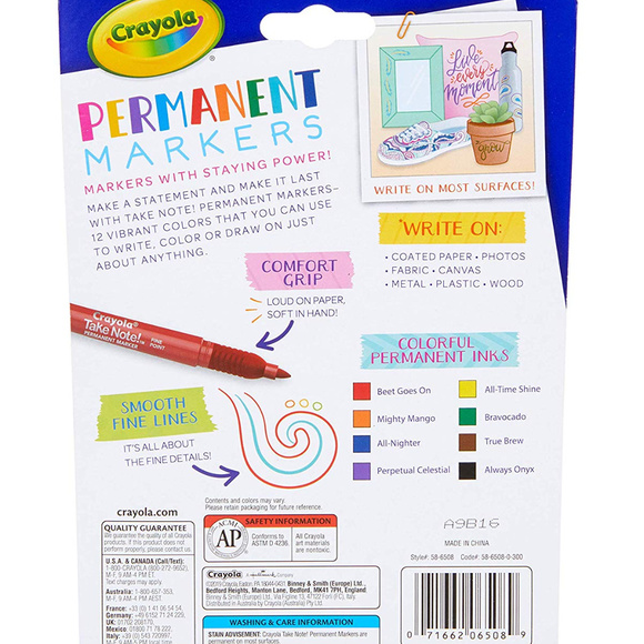8 Pack Crayola Take Note Permanent Markers Fine Pt - Picture 5 of 5